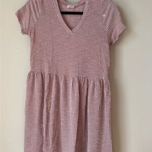 Caution to the Wind Pink Striped Dress | V-Neck | Short Sleeve | Women’s Size M